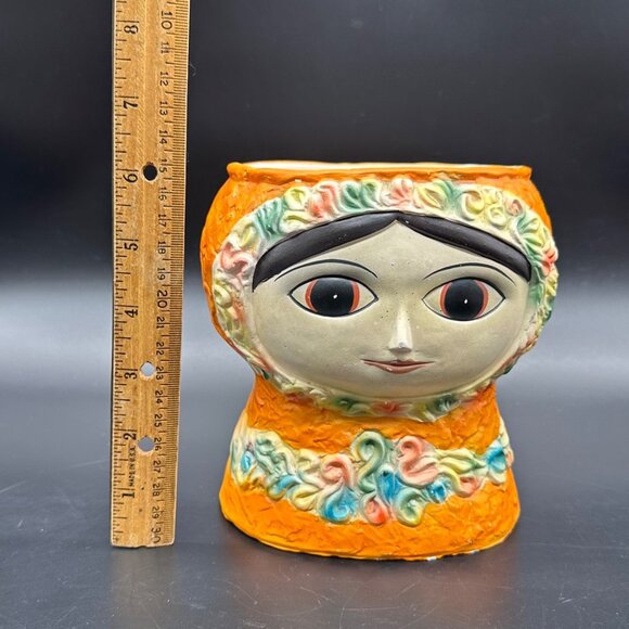 Vintage Big Eyed Face Planter Vase Nippon Yoko Boeki Japan 1950s Orange Kitsch - Picture 14 of 16
